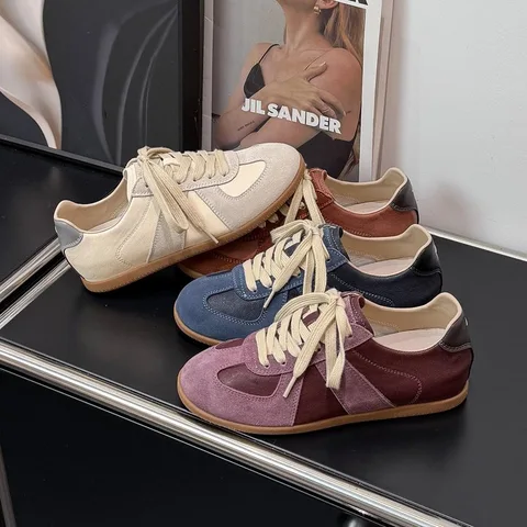 Multi-color Retro German Trainers for Women, Spliced Suede Flat Lightweight Casual Sneakers