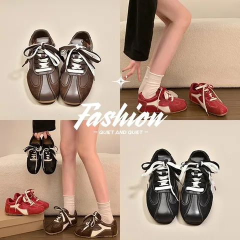 Women's Retro Color Block German Trainer Sneakers, 4.5cm Hidden Heel Double Lace Casual Shoes