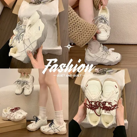 Multi-color Ugly Platform Sneakers for Women,7cm Hidden Height Increase Double Lace Retro Outdoor Casual Shoes