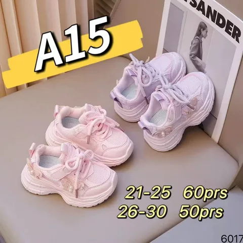Girls Dad Shoes with Bow & Pearl Decor, Breathable Mesh Velcro Thick Sole Anti-slip Kids Sneakers