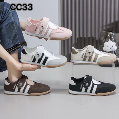 Multi-color Stripe Mary Jane Velcro German Trainers for Women, Retro Flat Color Block Lightweight Shallow Casual Shoes