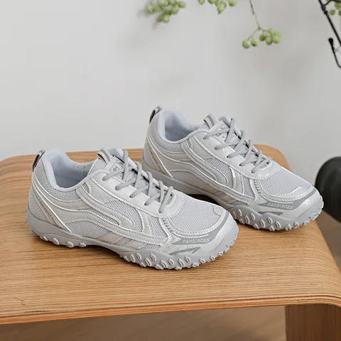 Women's Beige Grey Mesh Chunky Dad Sneakers Retro Lug Sole Breathable Non-Slip Casual Walking Shoes