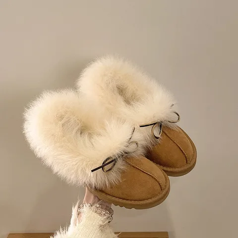 女士冬季毛毛包头半拖鞋 短筒雪地靴款加绒保暖 一脚蹬厚底防滑棉拖