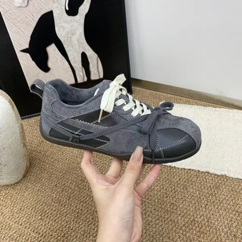 复古德训鞋女冬季加绒保暖 磨砂皮低帮系带蝴蝶结 平底防滑休闲运动鞋