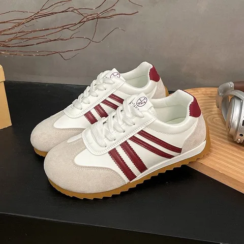 Retro Contrast-Panel Lace-Up Sneakers for Women