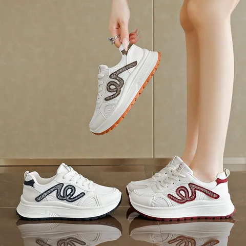 Contrast-Trim Mesh Lace-Up Sneakers for Women
