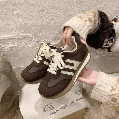 Women's Retro Suede Jogger Sneakers Lace-up Chunky Platform Casual Walking Shoes