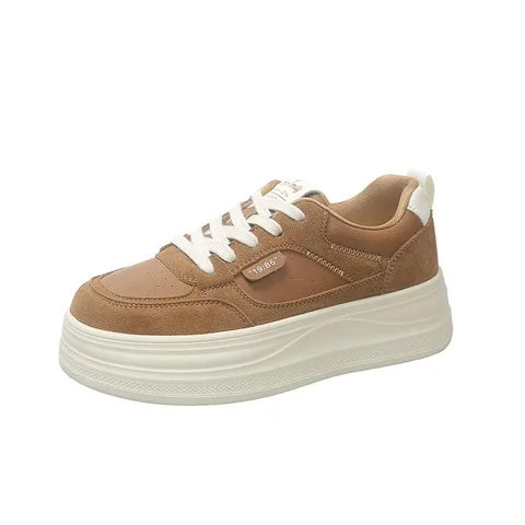 Women's Leopard Print Platform Sneakers Suede Lace-Up Chunky Skate Shoes Height Increasing Casual Shoes