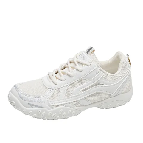 Women's Beige Grey Mesh Chunky Dad Sneakers Retro Lug Sole Breathable Non-Slip Casual Walking Shoes